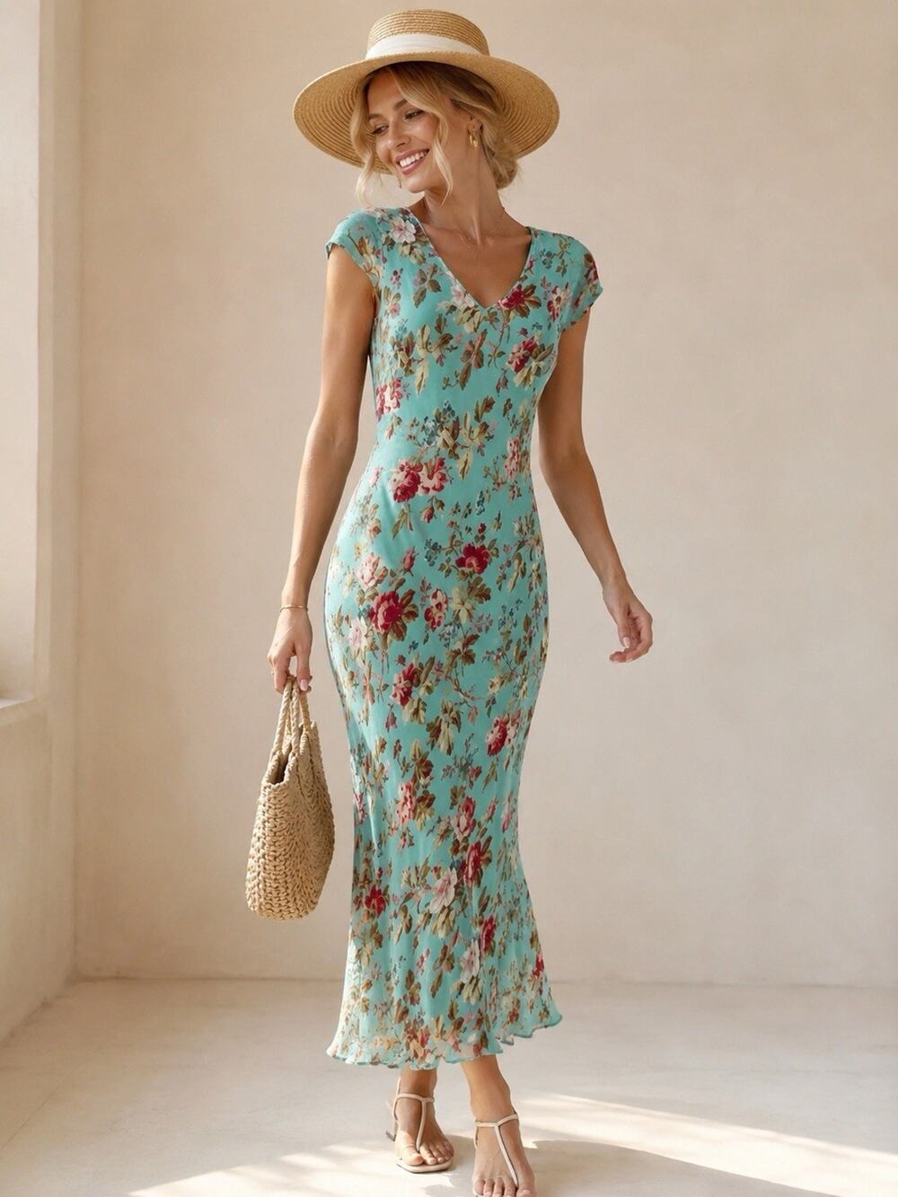 Paradise East Dress Women Medium Aqua Blue Maxi Floral Sequin Fairy Boho Y2k Med